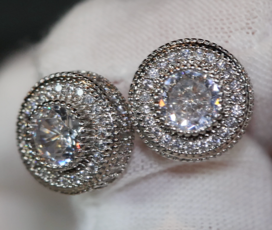 Silver Diamond Ear Studs