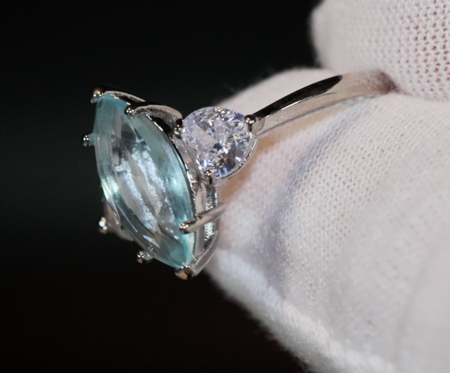 Aquamarine Blue Diamond Ring | Blue Marquise Diamond Ring