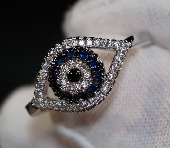 Evil Eye Ring | Turkish Eye Ring | Muslim Ring | Islam Ring |  Blue Diamond Ring | Silver Evil Eye Ring  | Evil Eye Rings | Muslim Eye Ring