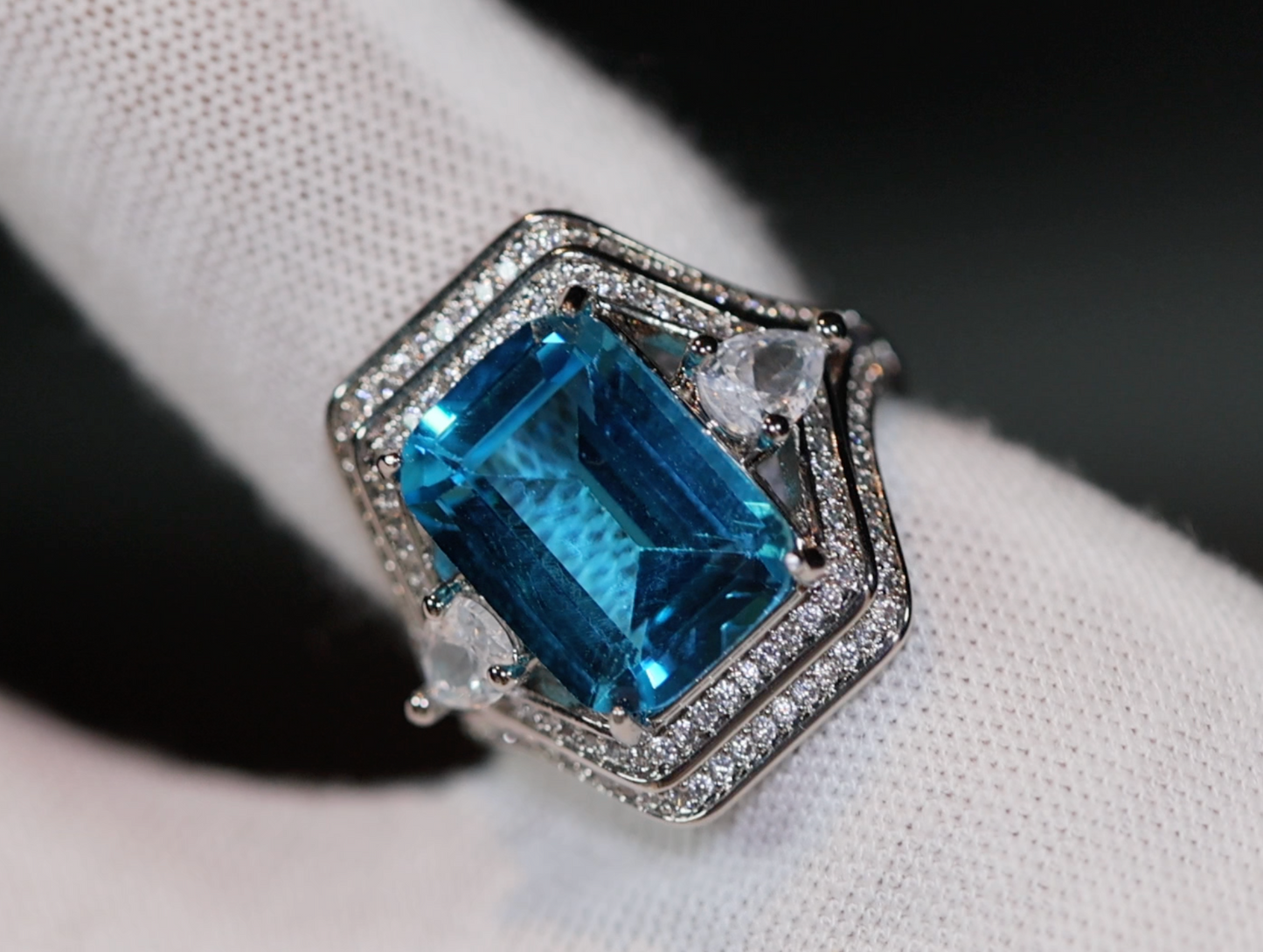 Aquamarine Blue Emerald Diamond Ring