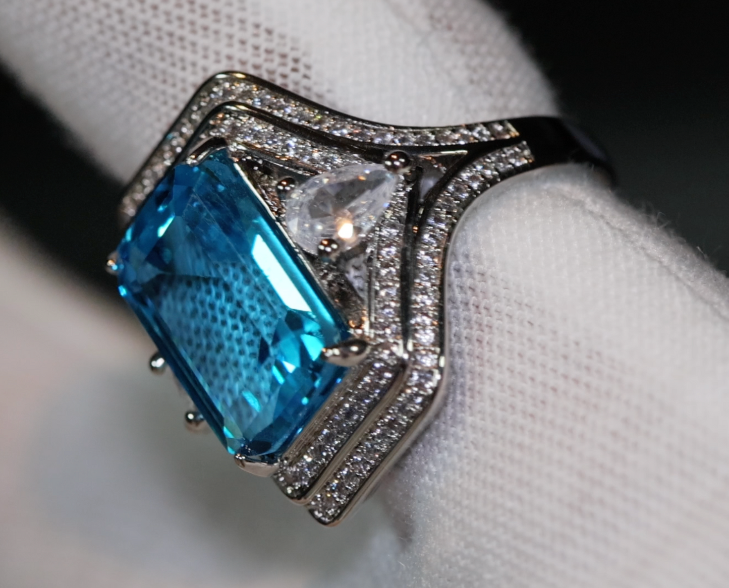 Aquamarine Blue Emerald Diamond Ring