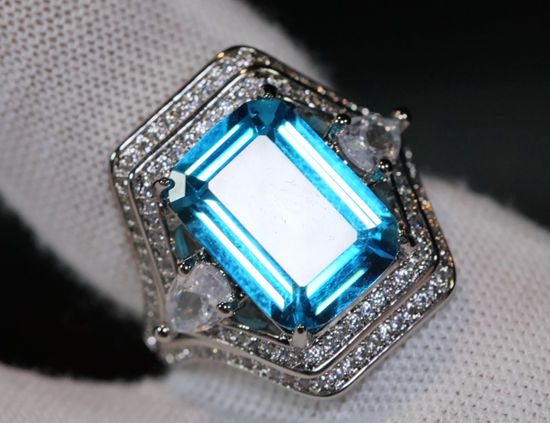 Aquamarine Blue Emerald Diamond Ring