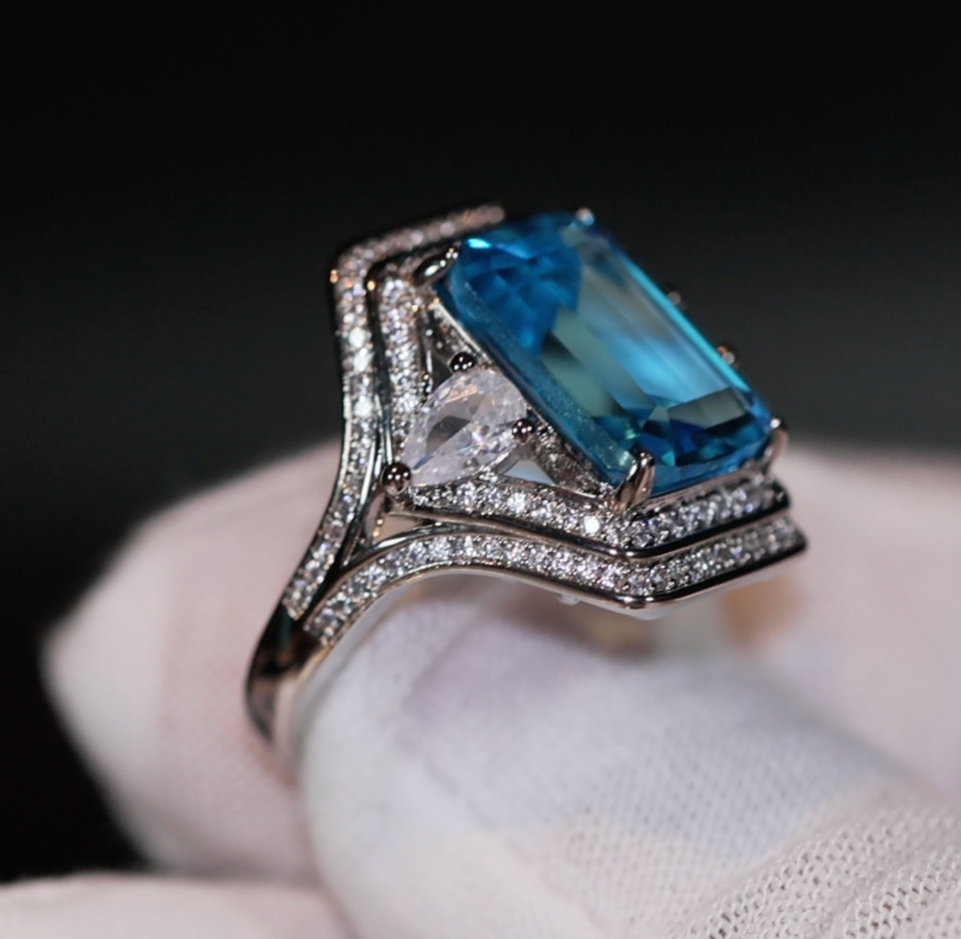 Aquamarine Blue Emerald Diamond Ring