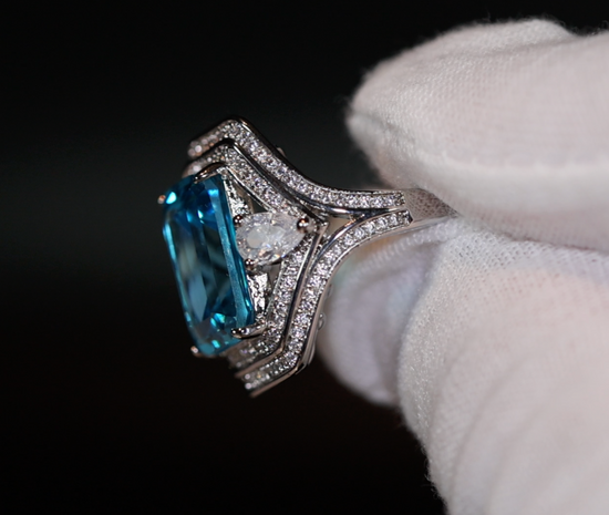 Aquamarine Blue Emerald Diamond Ring