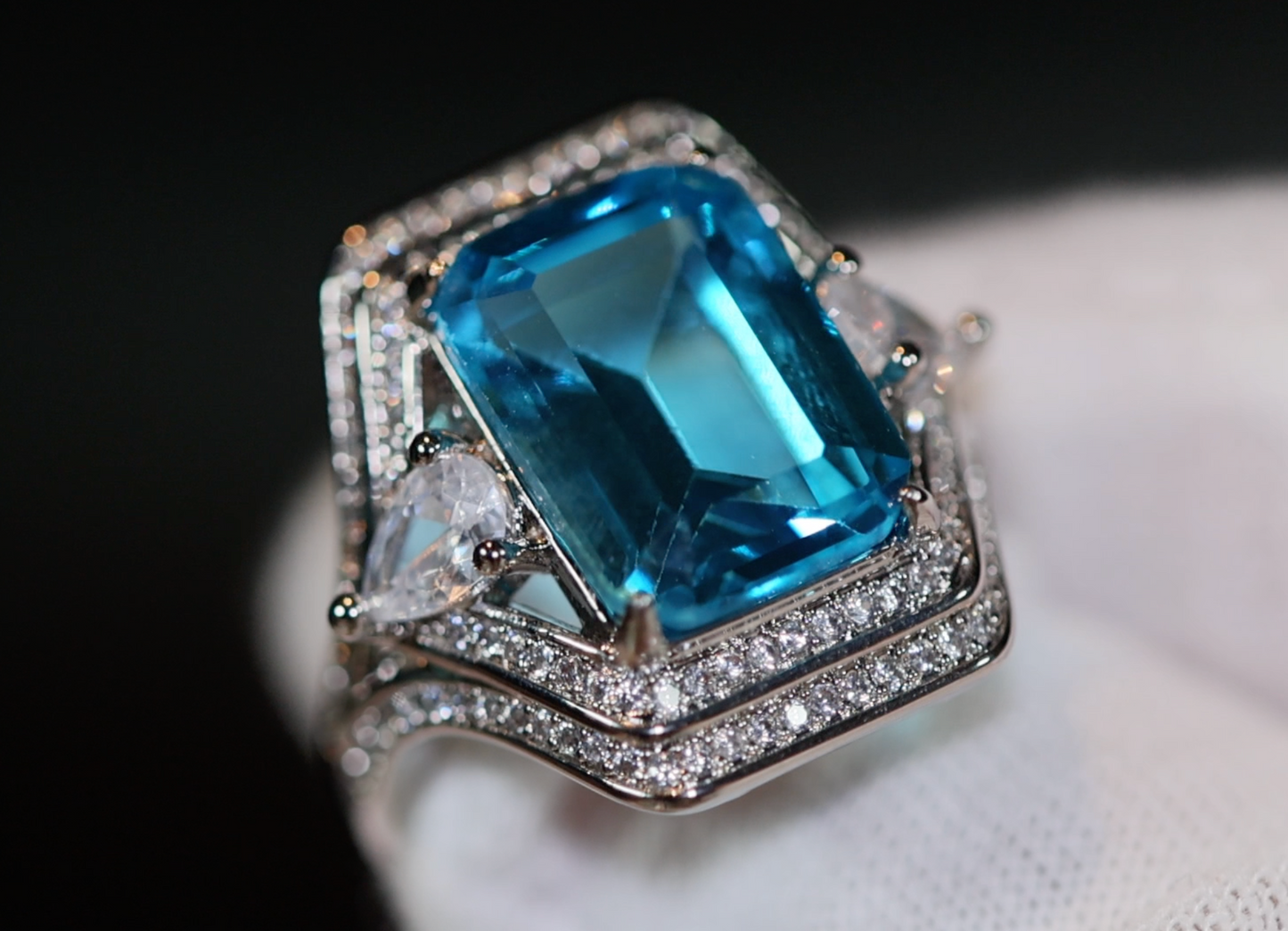 Aquamarine Blue Emerald Diamond Ring