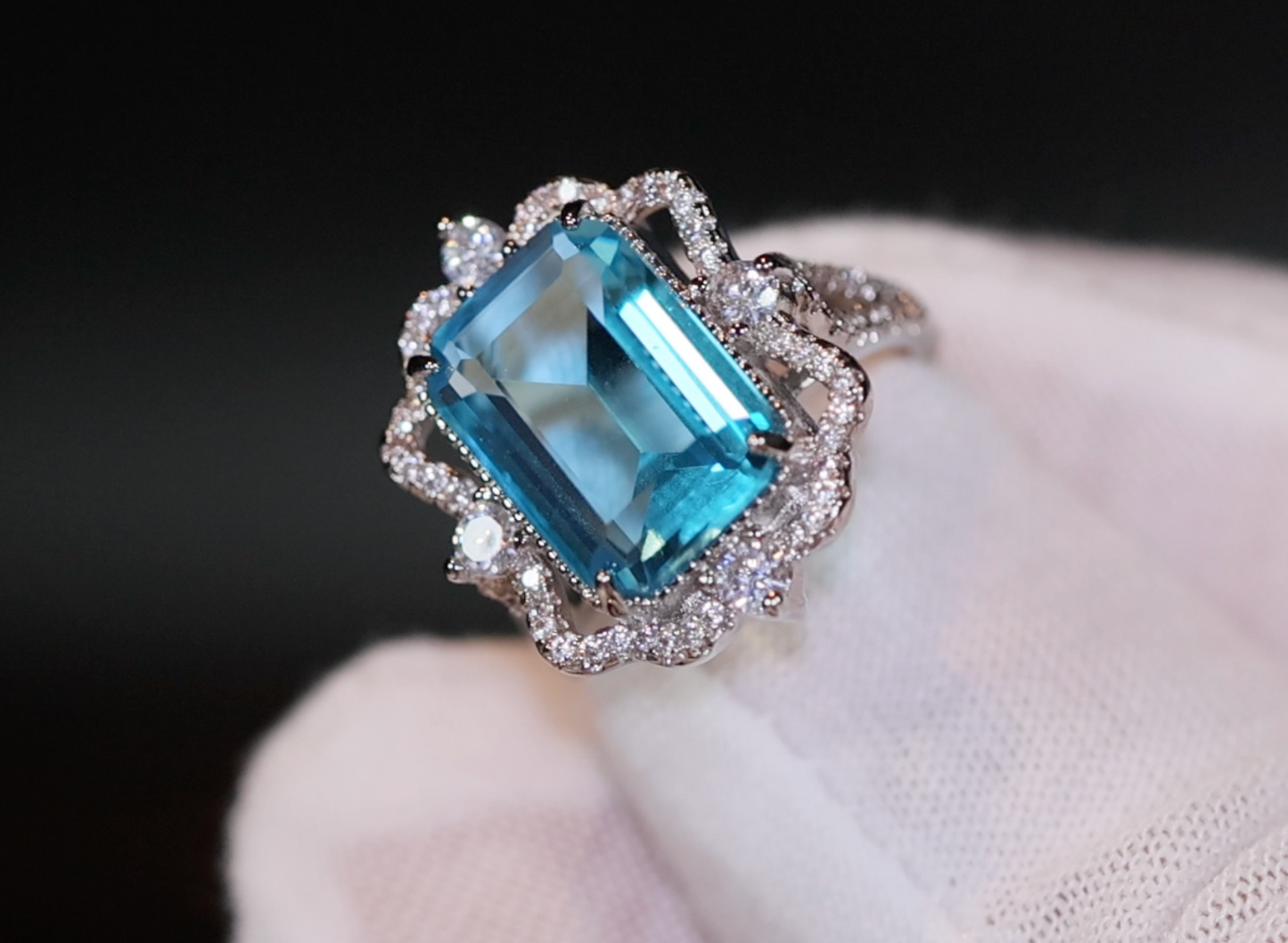 Aquamarine Blue Emerald Diamond Ring