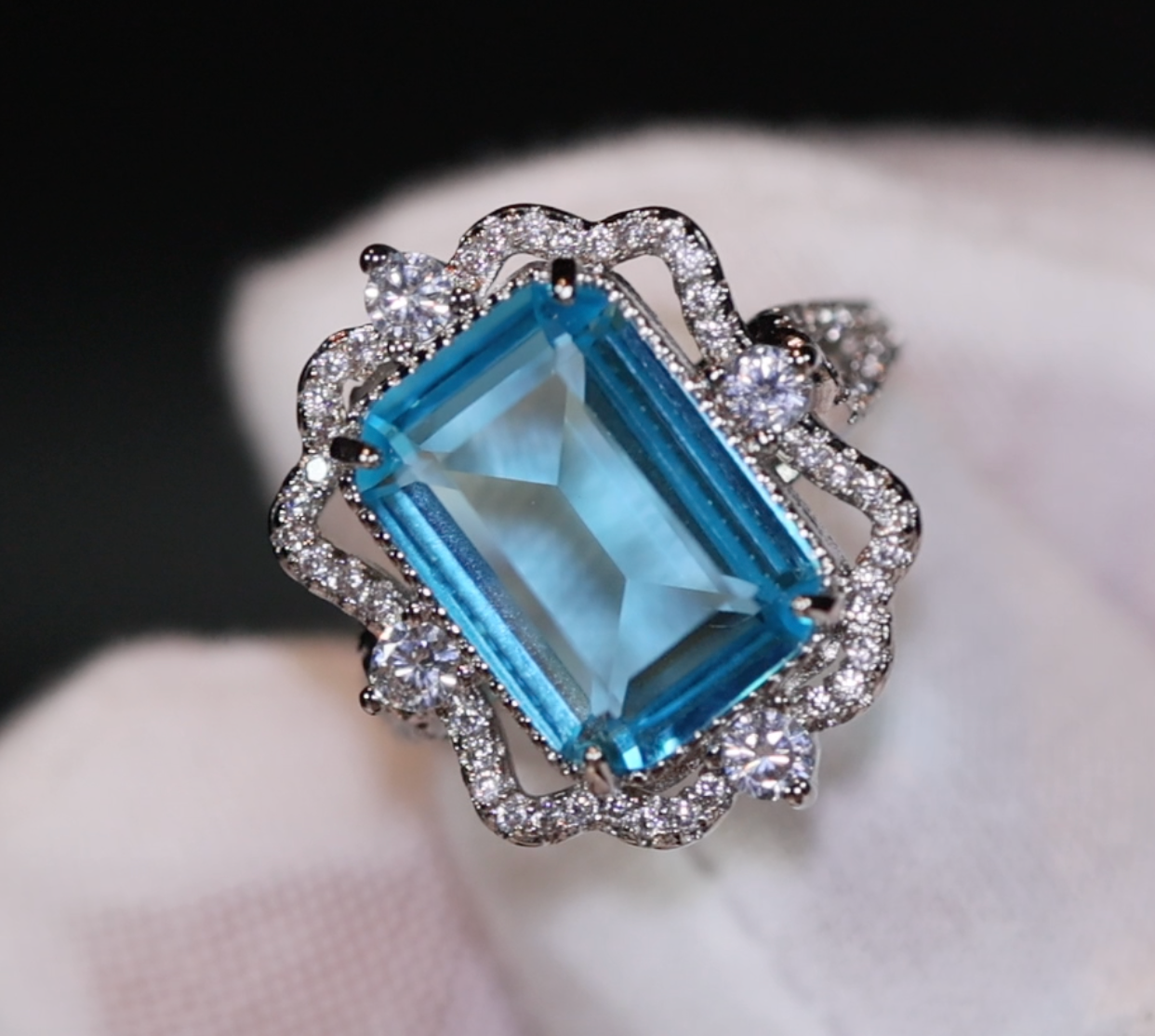 Aquamarine Blue Emerald Diamond Ring