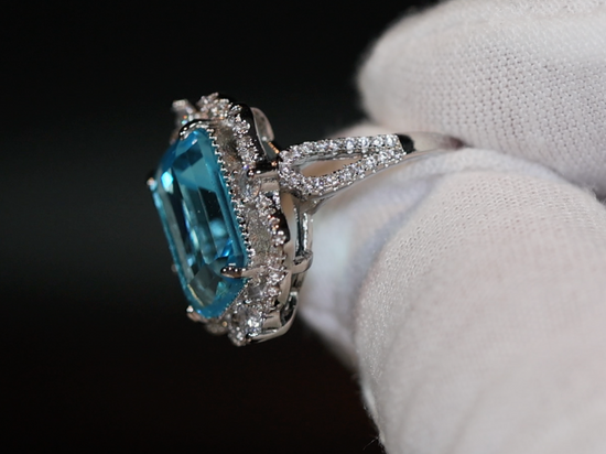 Aquamarine Blue Emerald Diamond Ring