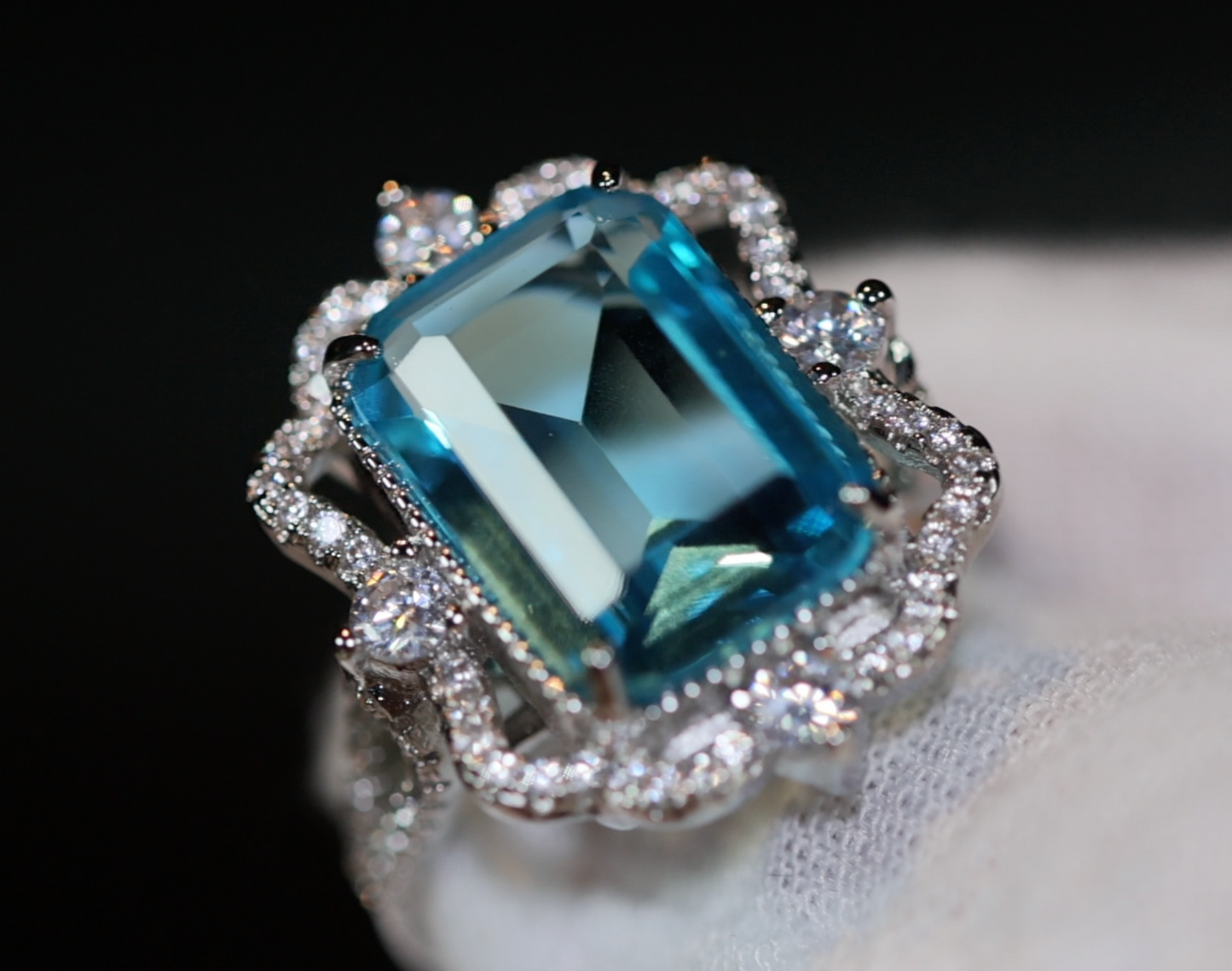 Aquamarine Blue Emerald Diamond Ring