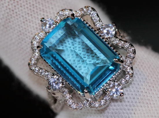 Aquamarine Blue Emerald Diamond Ring