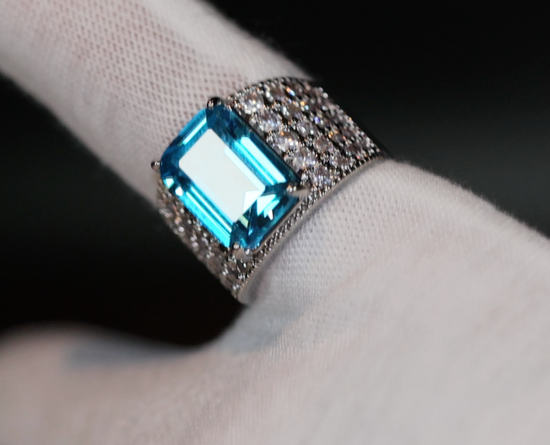 Aquamarine Blue Emerald Diamond Ring | Blue Emerald Diamond Ring