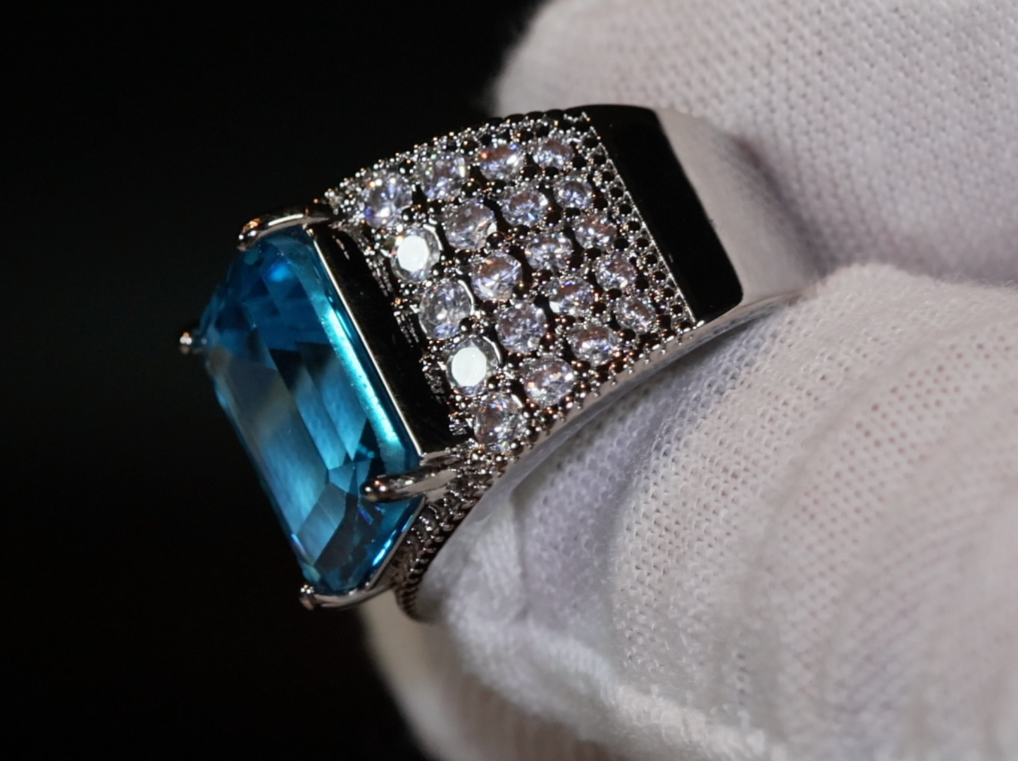 Aquamarine Blue Emerald Diamond Ring | Blue Emerald Diamond Ring