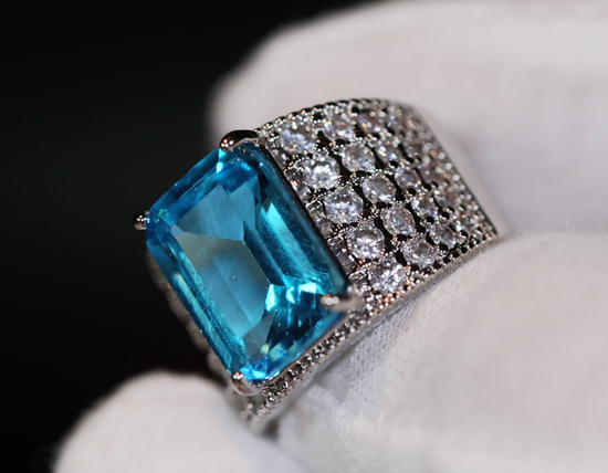 Aquamarine Blue Emerald Diamond Ring | Blue Emerald Diamond Ring