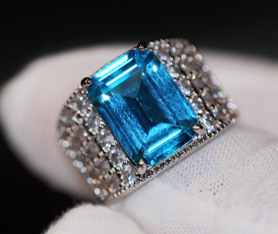 Aquamarine Blue Emerald Diamond Ring | Blue Emerald Diamond Ring