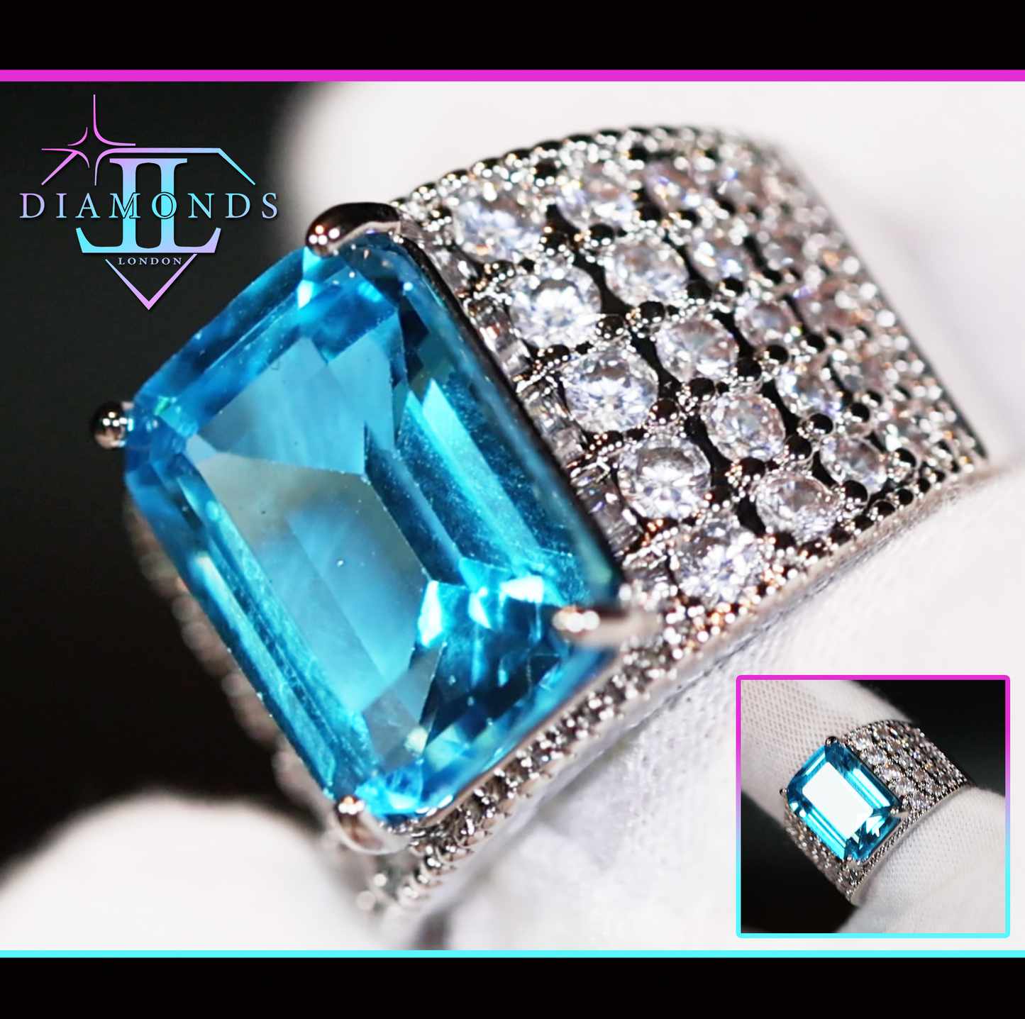 Blue Emerald Diamond Ring