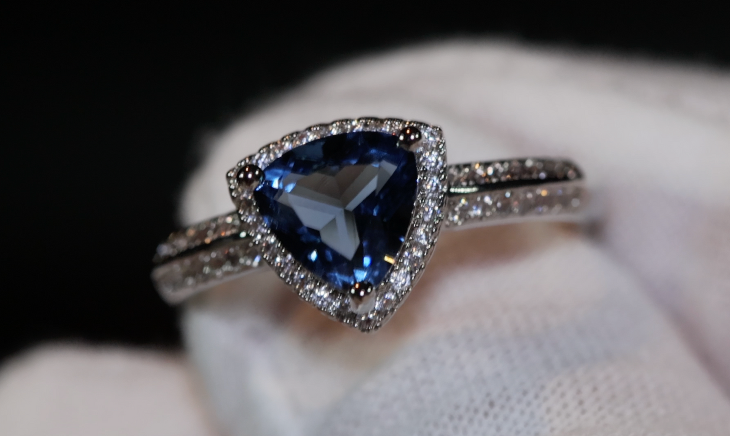 Blue Wedding Ring | Trilliant Engagement Ring | Trillion Wedding Ring