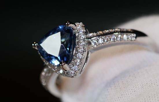 Blue Wedding Ring | Trilliant Engagement Ring | Trillion Wedding Ring