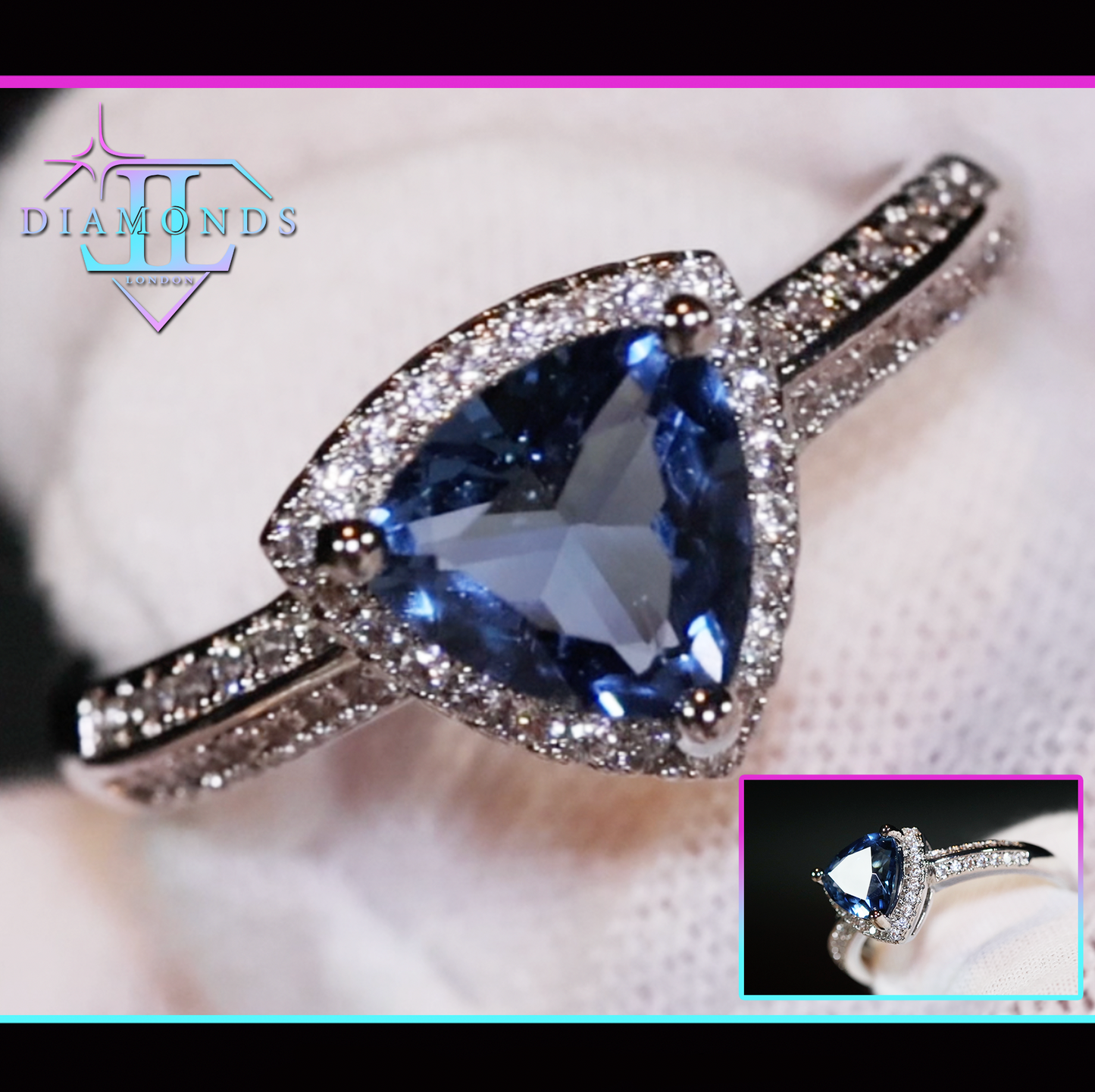 Blue trilliant diamond ring