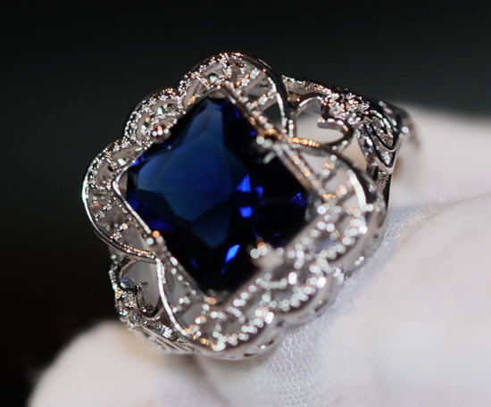 Womens Blue Diamond Ring | Blue Diamond Wedding Ring | Womens Big Ring