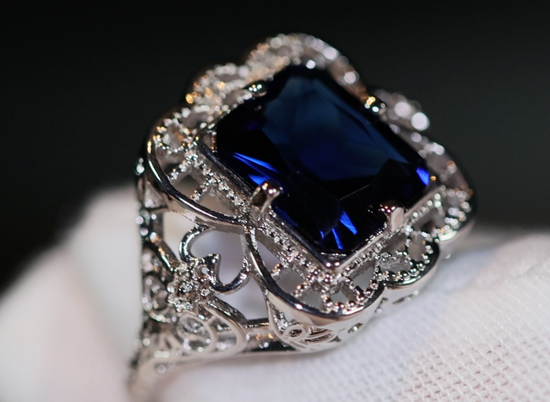 Womens Blue Diamond Ring | Blue Diamond Wedding Ring | Womens Big Ring