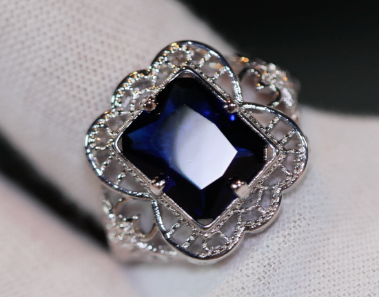 Womens Blue Diamond Ring | Blue Diamond Wedding Ring | Womens Big Ring