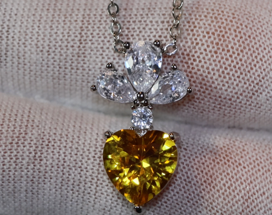 Womens Diamond Heart Necklace | Yellow Diamond Heart Necklace | Diamond Heart Pendant