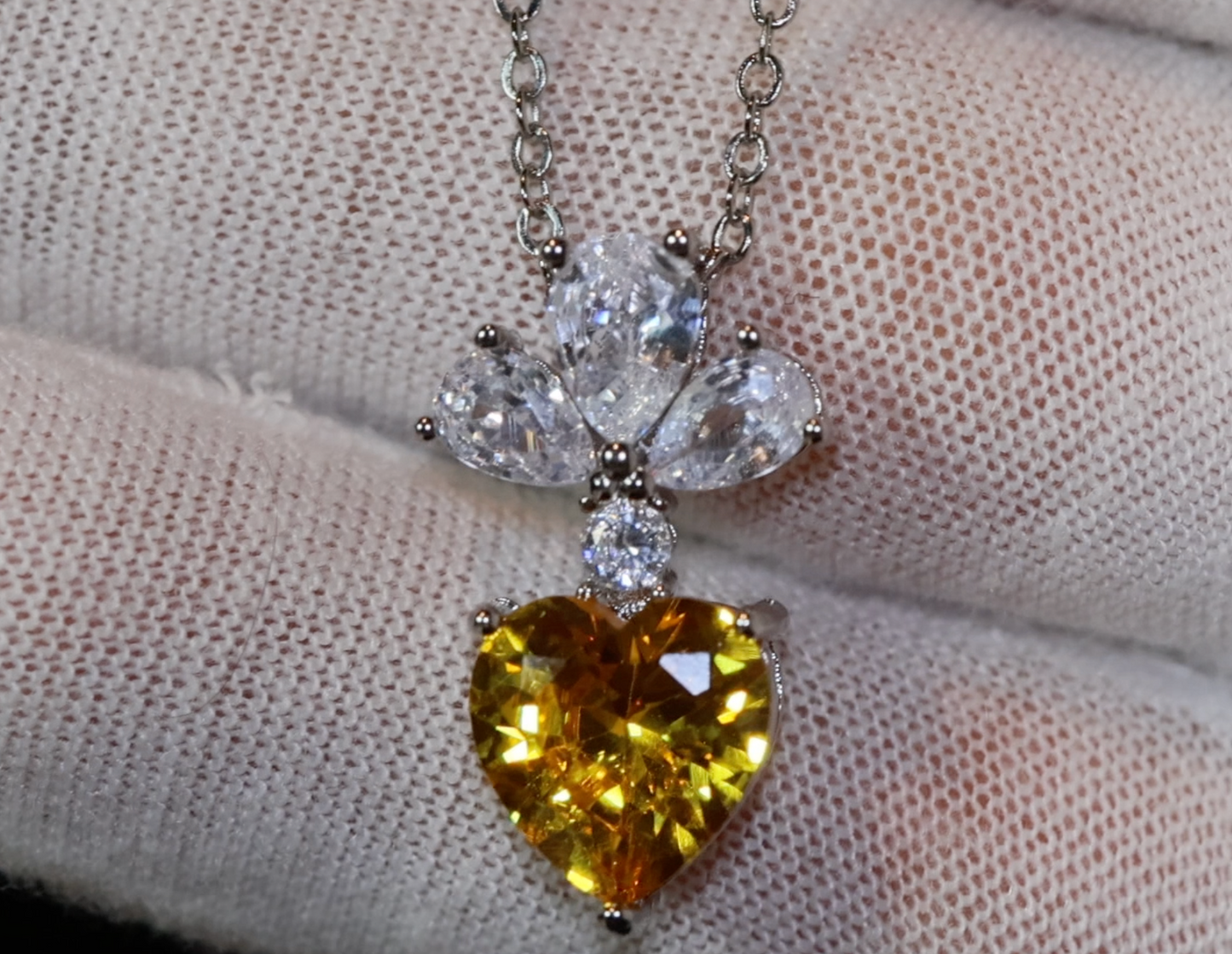 Womens Diamond Heart Necklace | Yellow Diamond Heart Necklace | Diamond Heart Pendant