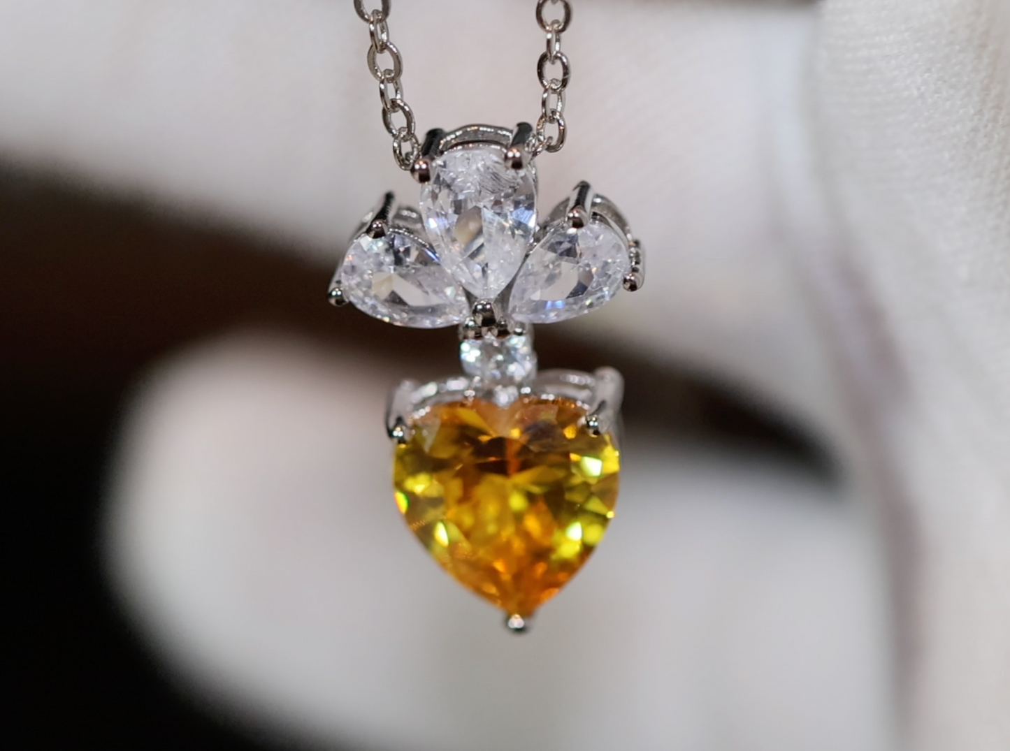 Womens Diamond Heart Necklace | Yellow Diamond Heart Necklace | Diamond Heart Pendant