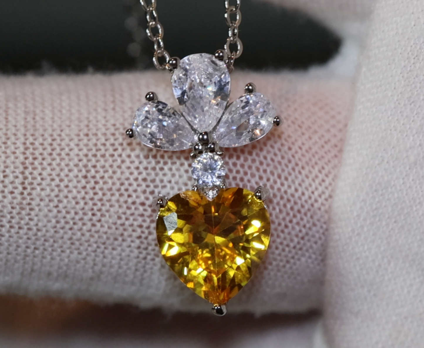 Womens Diamond Heart Necklace | Yellow Diamond Heart Necklace | Diamond Heart Pendant