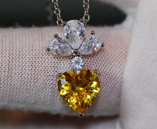 Womens Diamond Heart Necklace | Yellow Diamond Heart Necklace | Diamond Heart Pendant