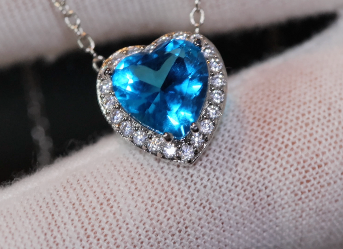 Aquamarine Blue Diamond Heart Necklace | Blue Diamond Pendant  | Heart Necklace