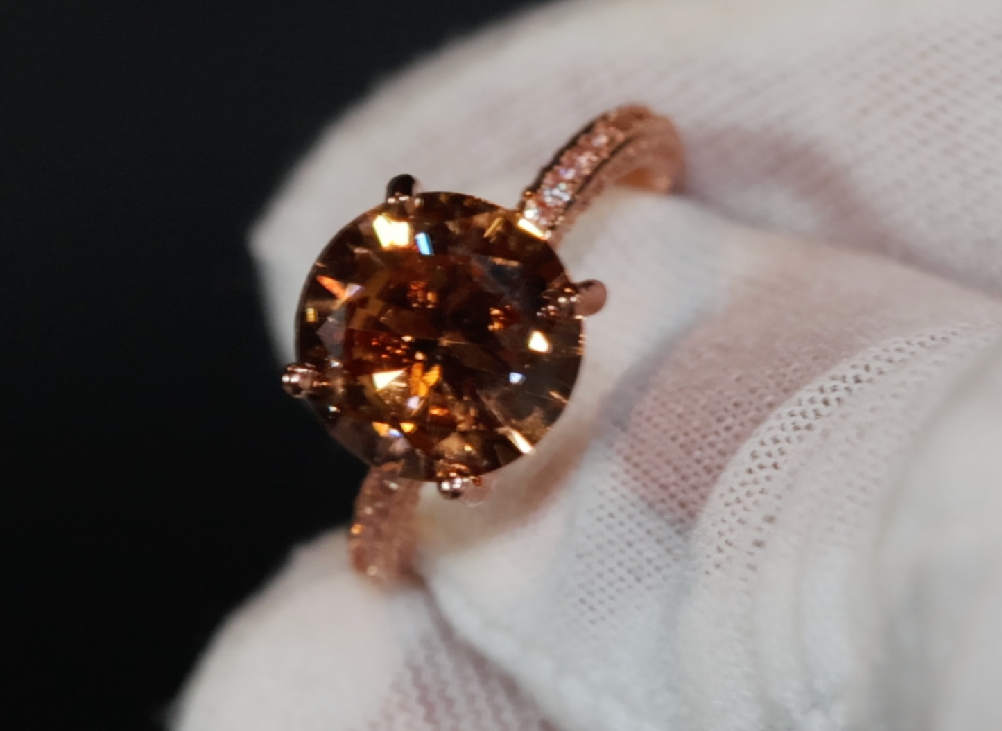 Big Carat Engagement Ring | Rose Gold Engagement Ring | Champagne Diamond Engagement Ring