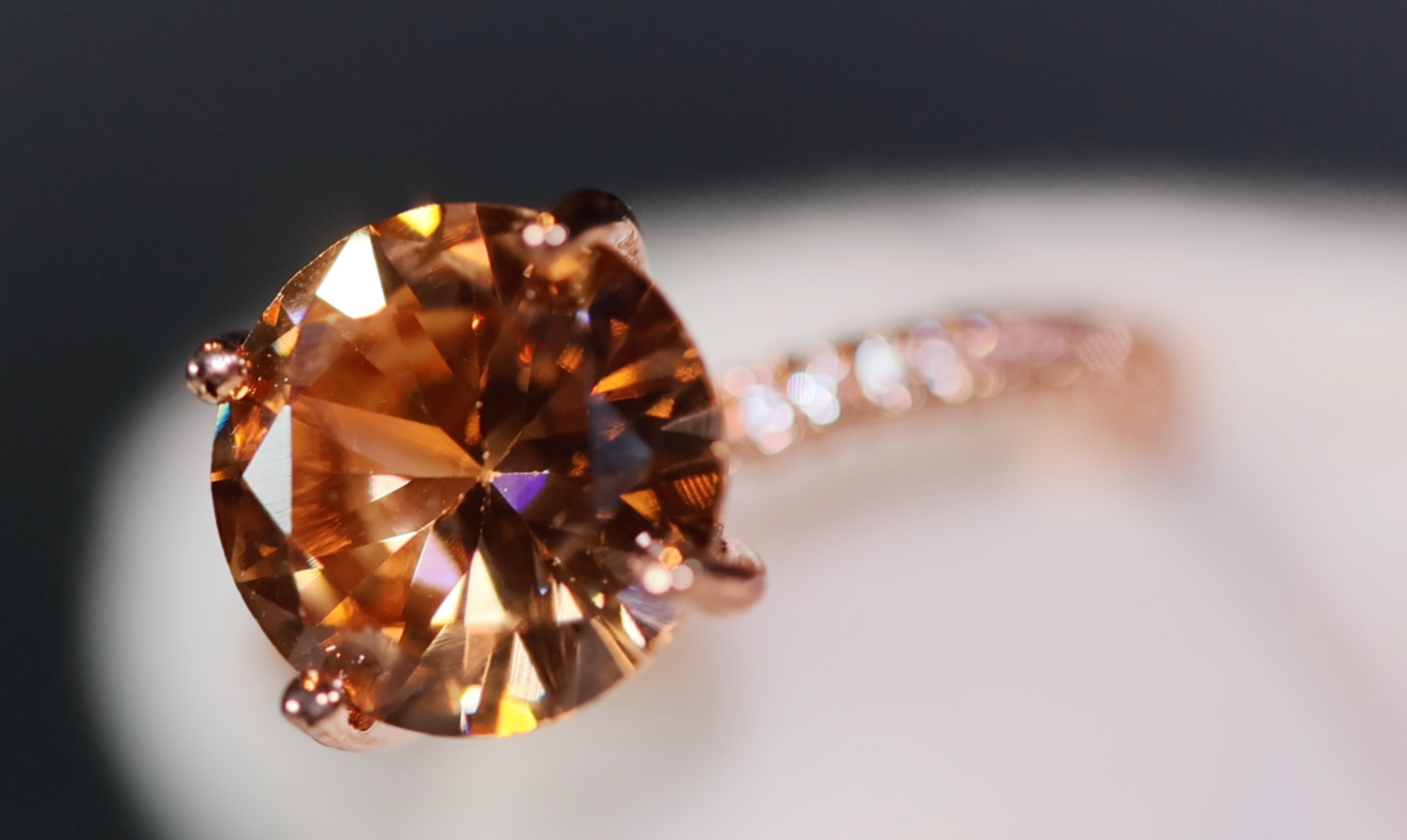 Big Carat Engagement Ring | Rose Gold Engagement Ring | Champagne Diamond Engagement Ring