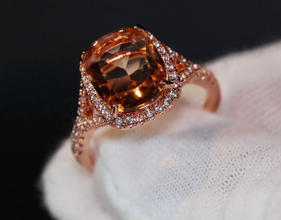 Womens Rose Gold Ring | Rose Gold Engagement Ring | Rose Gold Wedding Ring | Champagne Diamond Wedding Ring