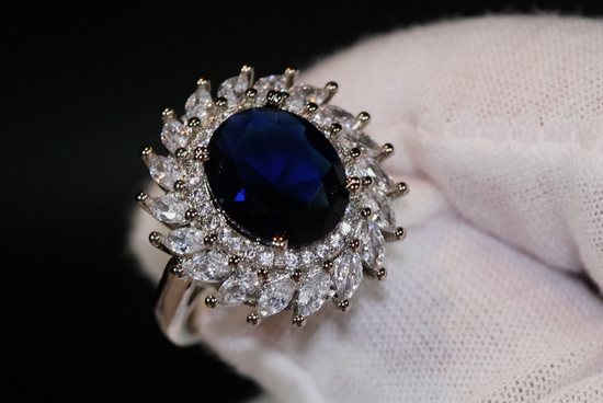 Sapphire Blue Diamond Ring | Blue Diamond Engagement Ring | Sapphire Blue Ring | Blue Wedding Ring | Blue Diamond Ring with halo | Halo Ring