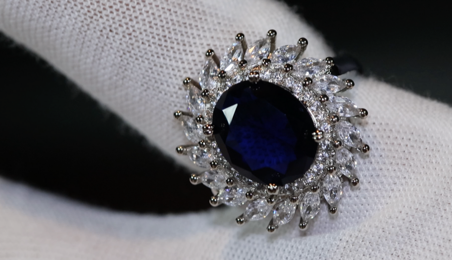 Sapphire Blue Diamond Ring | Blue Diamond Engagement Ring | Sapphire Blue Ring | Blue Wedding Ring | Blue Diamond Ring with halo | Halo Ring