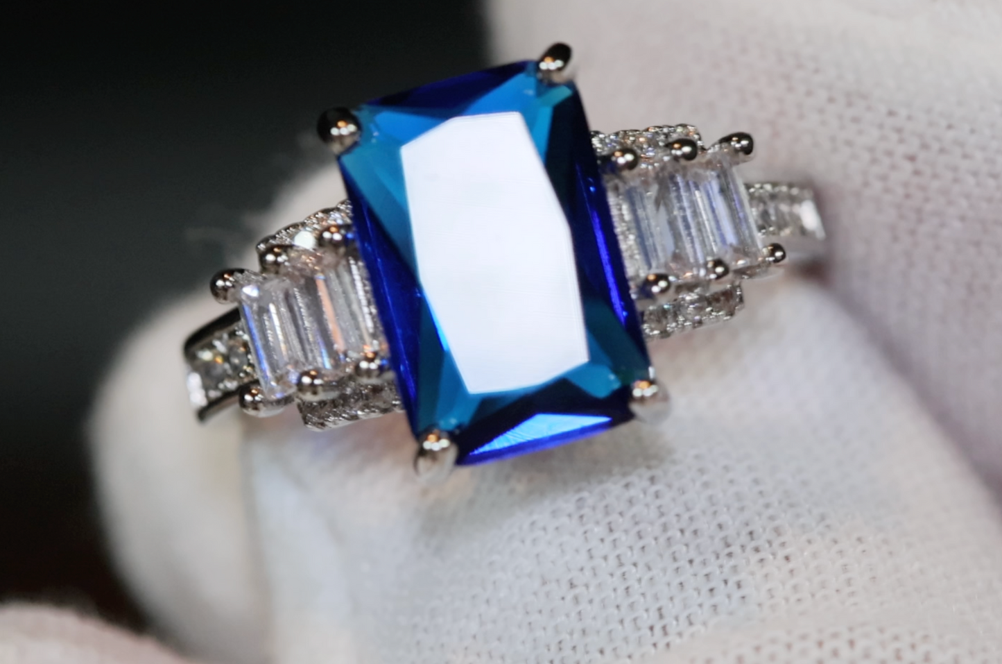 Sapphire Blue Diamond Ring | Blue Diamond Engagement Ring | Sapphire Blue Ring | Blue Wedding Ring | Blue Emerald Ring | Emerald Cut Ring