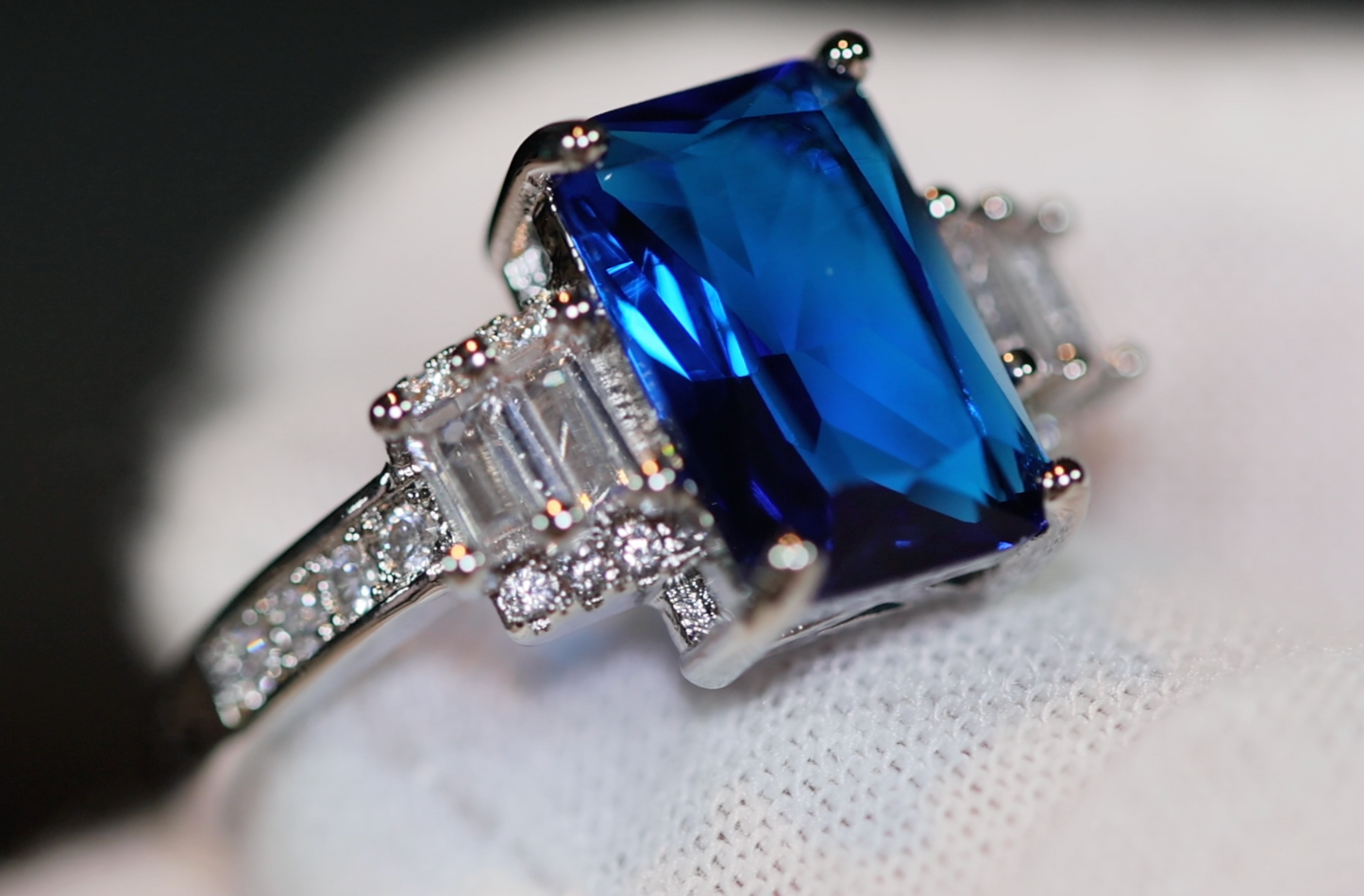 Sapphire Blue Diamond Ring | Blue Diamond Engagement Ring | Sapphire Blue Ring | Blue Wedding Ring | Blue Emerald Ring | Emerald Cut Ring