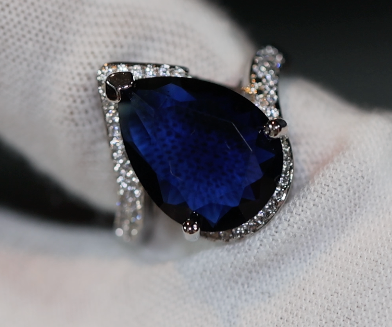 Sapphire Blue Diamond Ring | Pear cut blue diamond ring