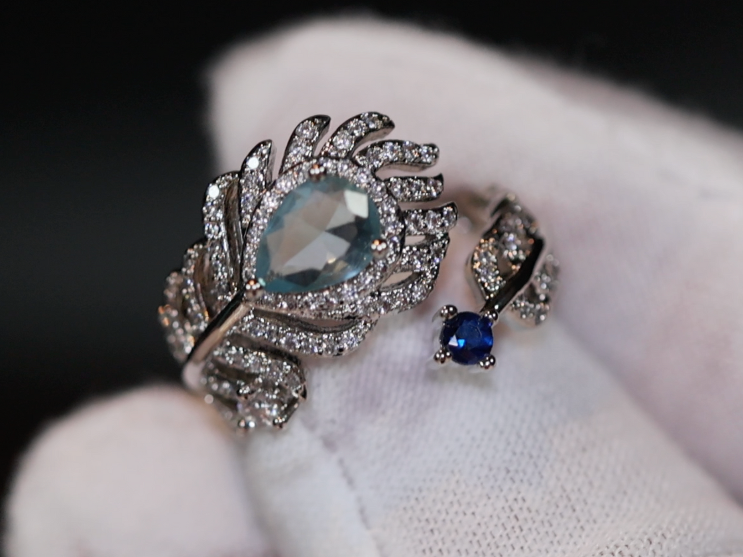 Diamond Feather Ring | Blue Diamond Ring | Peacock Diamond Ring