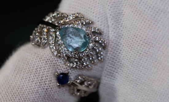 Diamond Feather Ring | Blue Diamond Ring | Peacock Diamond Ring