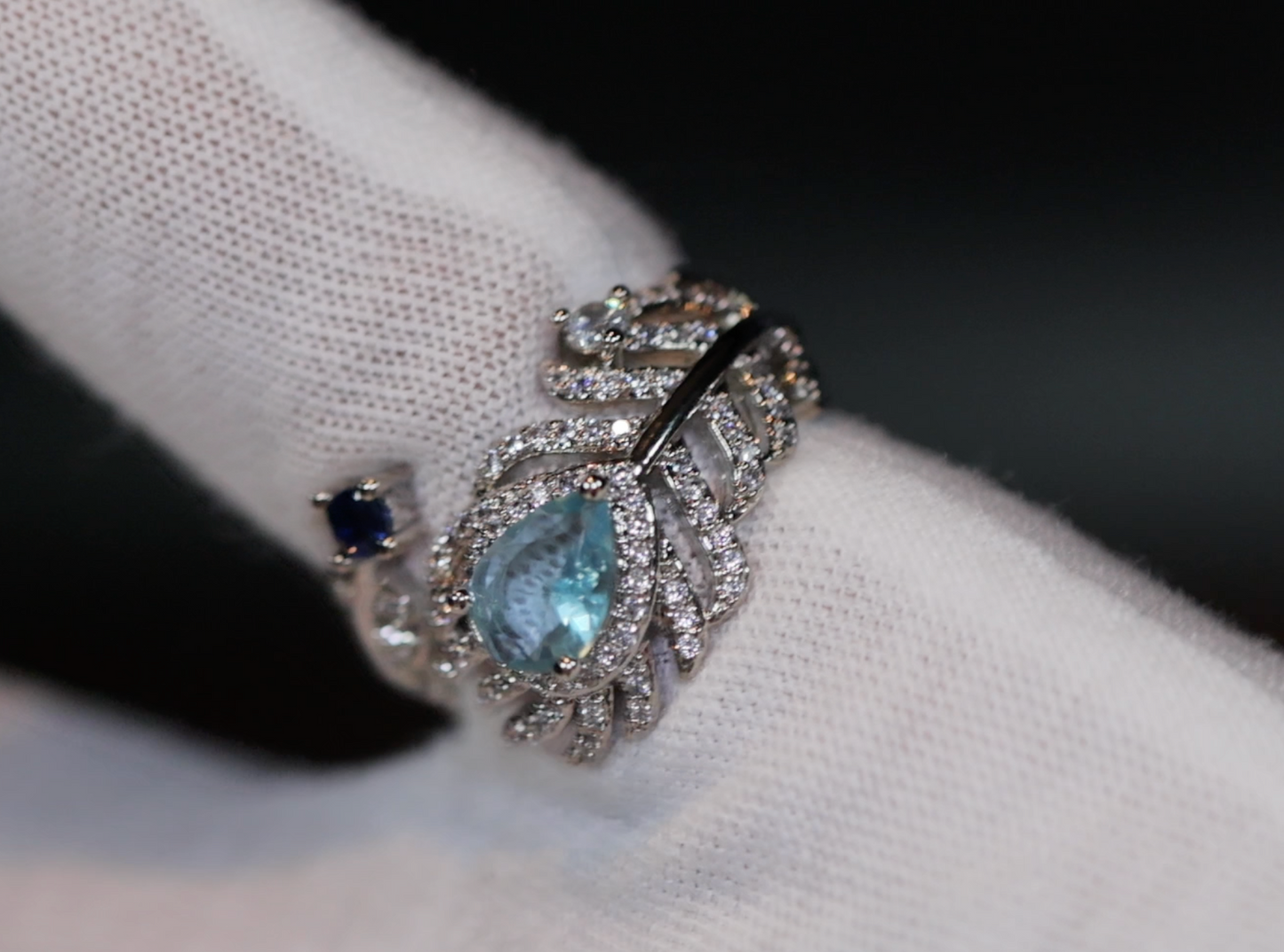 Diamond Feather Ring | Blue Diamond Ring | Peacock Diamond Ring