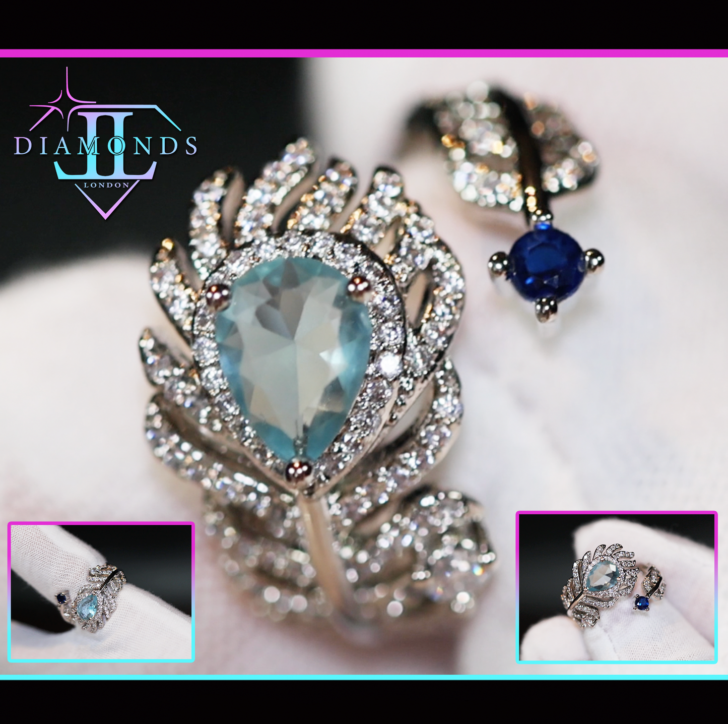 Diamond Feather Ring | Blue Diamond Ring | Peacock Diamond Ring