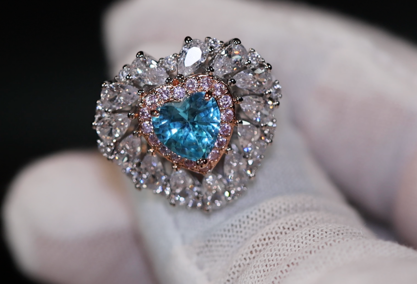 Blue Diamond Heart Ring |  Aquamarine Engagement Ring | Blue Diamond Ring