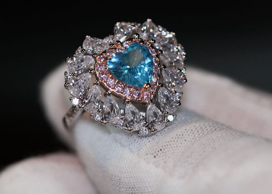 Blue Diamond Heart Ring |  Aquamarine Engagement Ring | Blue Diamond Ring