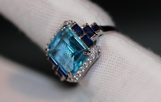 Aquamarine Blue Diamond Ring | Blue Pear Cut Diamond Ring