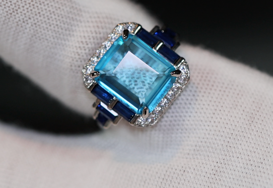 Aquamarine Blue Diamond Ring | Blue Pear Cut Diamond Ring