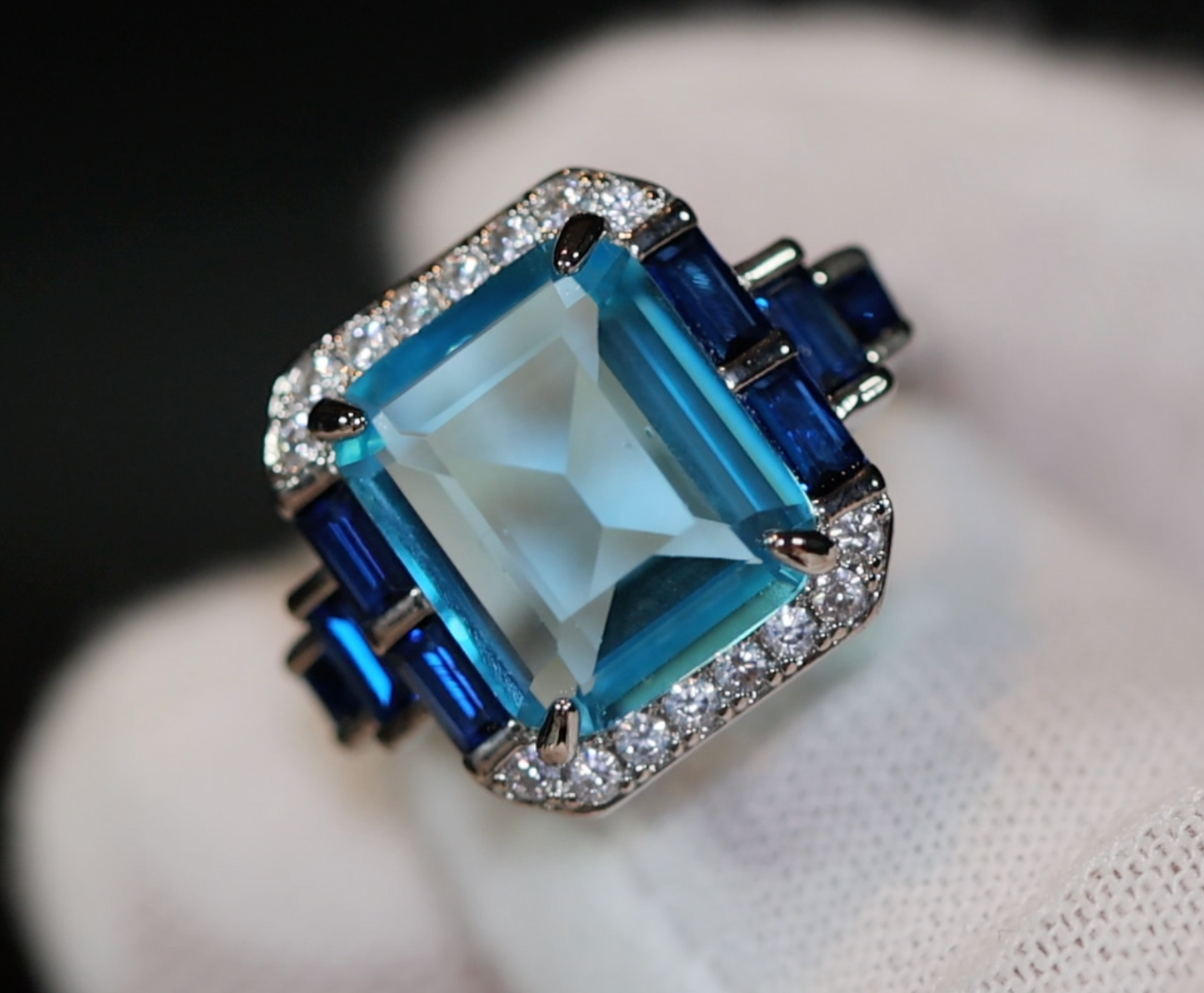 Aquamarine Blue Diamond Ring | Blue Pear Cut Diamond Ring