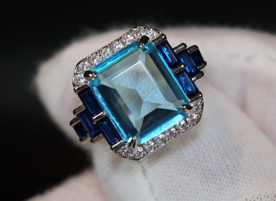 Aquamarine Blue Diamond Ring | Blue Pear Cut Diamond Ring