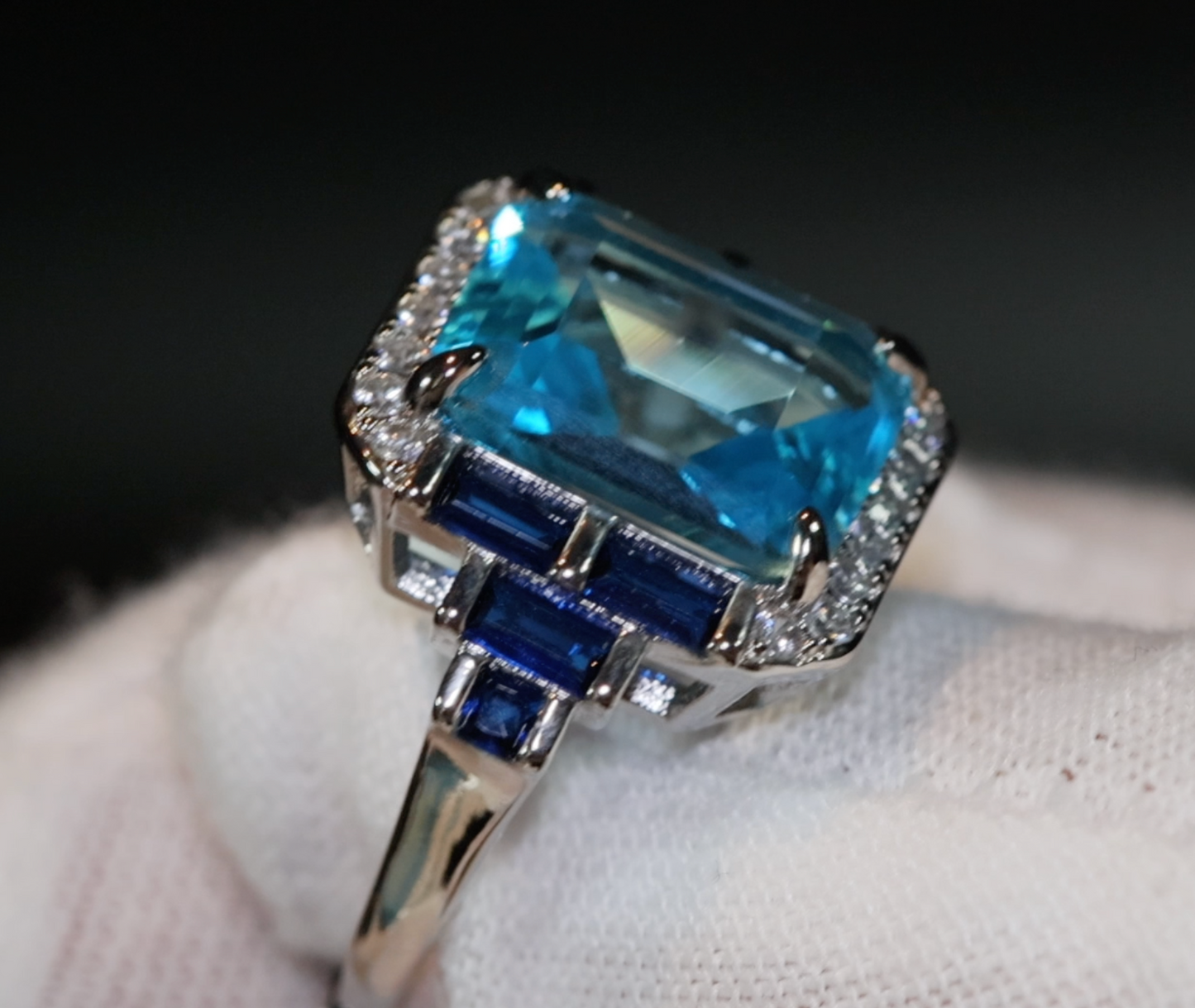 Aquamarine Blue Diamond Ring | Blue Pear Cut Diamond Ring